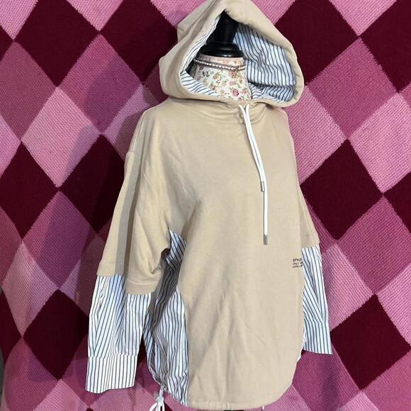Zara pinstripe shirt beige oversized hoodie - Picture 5 of 8